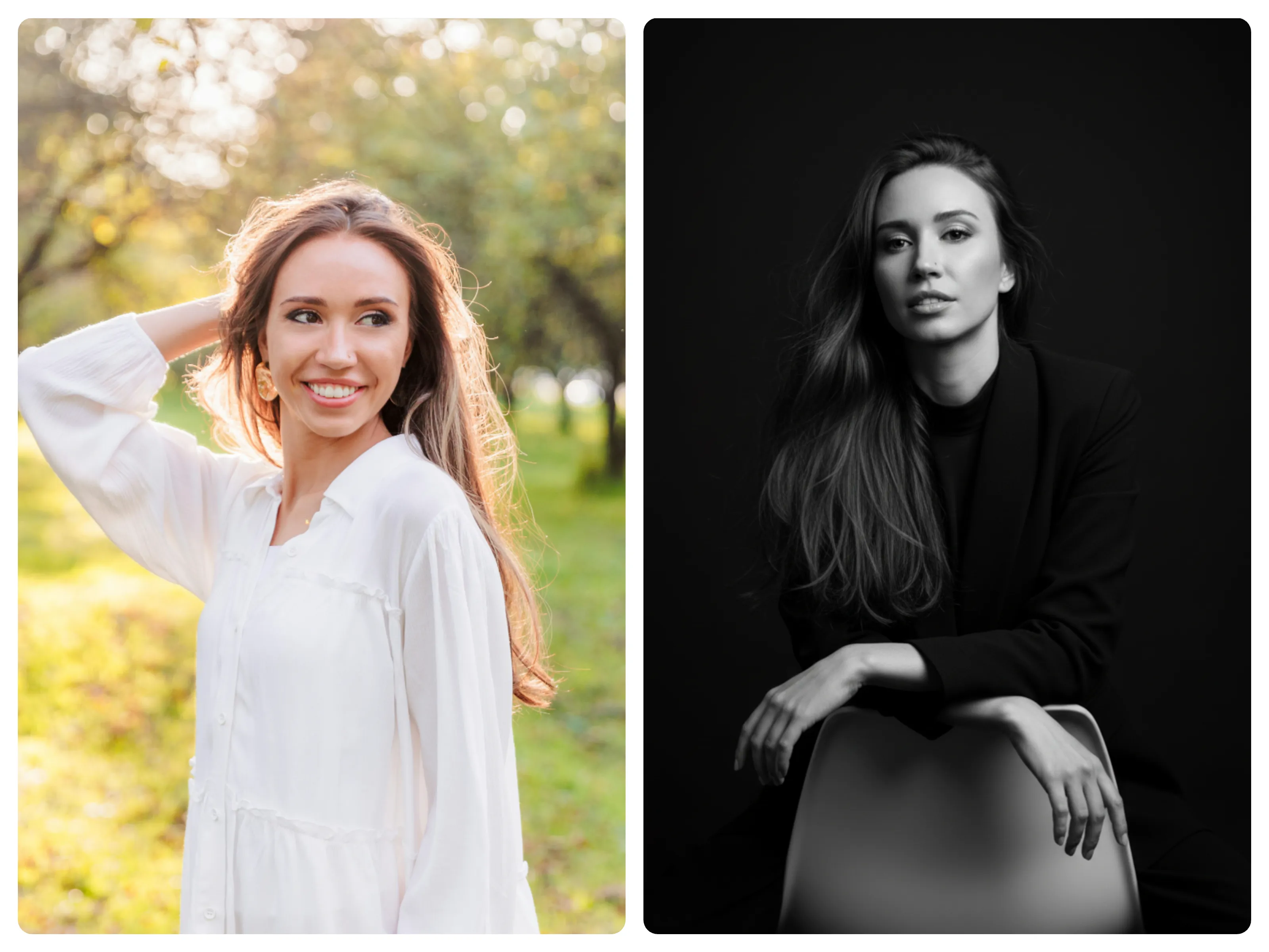 Hyper-realistic studio portrait, the figure(refer the image) elegantly leaning against the back of a chair, dressed in stylish dark clothing. Shot with a subtle low angle to highlight his facial features and confident expression. Cinematic black and white color grading, with natural and refined skin tones. Pure black background, 8K sharp details, emphasizing the textures of clothing, hair, and eyes, creating a dramatic, lifelike effect.