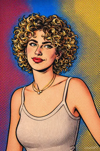 A portrait of the subject rendered in a 1960s comic book pop art style, featuring thick black outlines, saturated blocks of primary colors, and dense halftone dot shading. Facial features should be expressive, stylized, and slightly exaggerated, like a frozen moment from a dramatic panel. The overall composition should be bold and impactful, brimming with pop art energy and vintage print charm. The image should be full-bleed, with no borders.